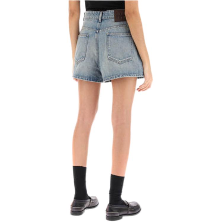 Shop (W) MIU MIU 藍色牛仔拉鍊寬鬆短褲。 GWP498-1373-F0076