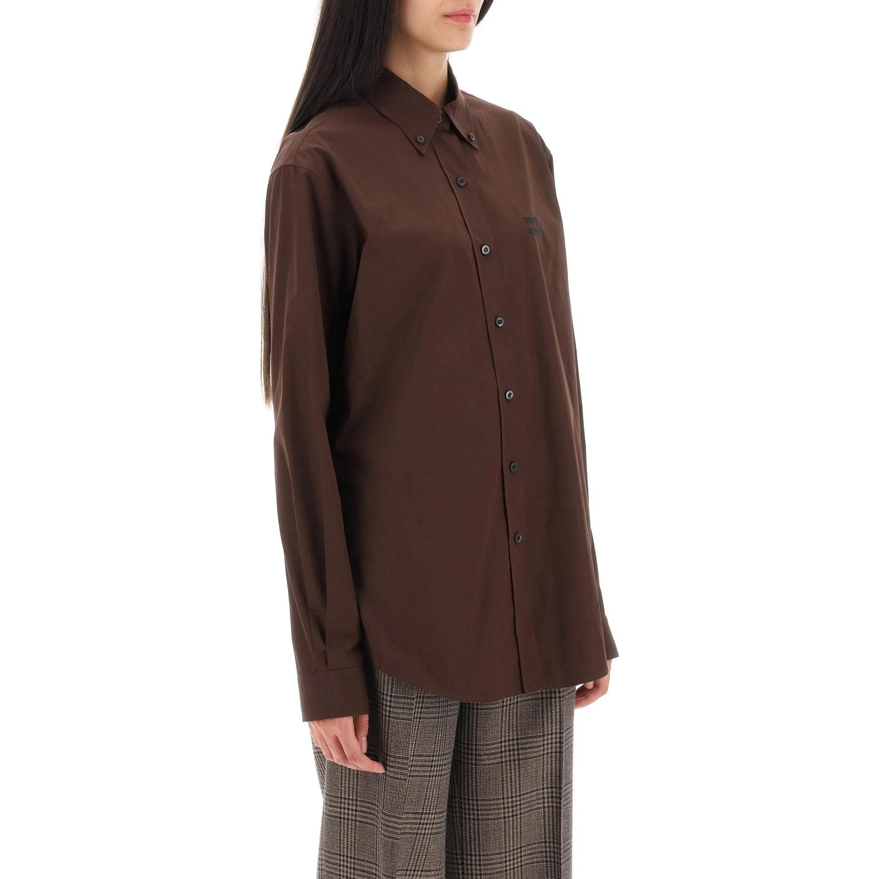 Lookbook (W) MIU MIU Camisa Marrón de Manga Larga con Botones y Color Sólido MK1693-10RG-F0324