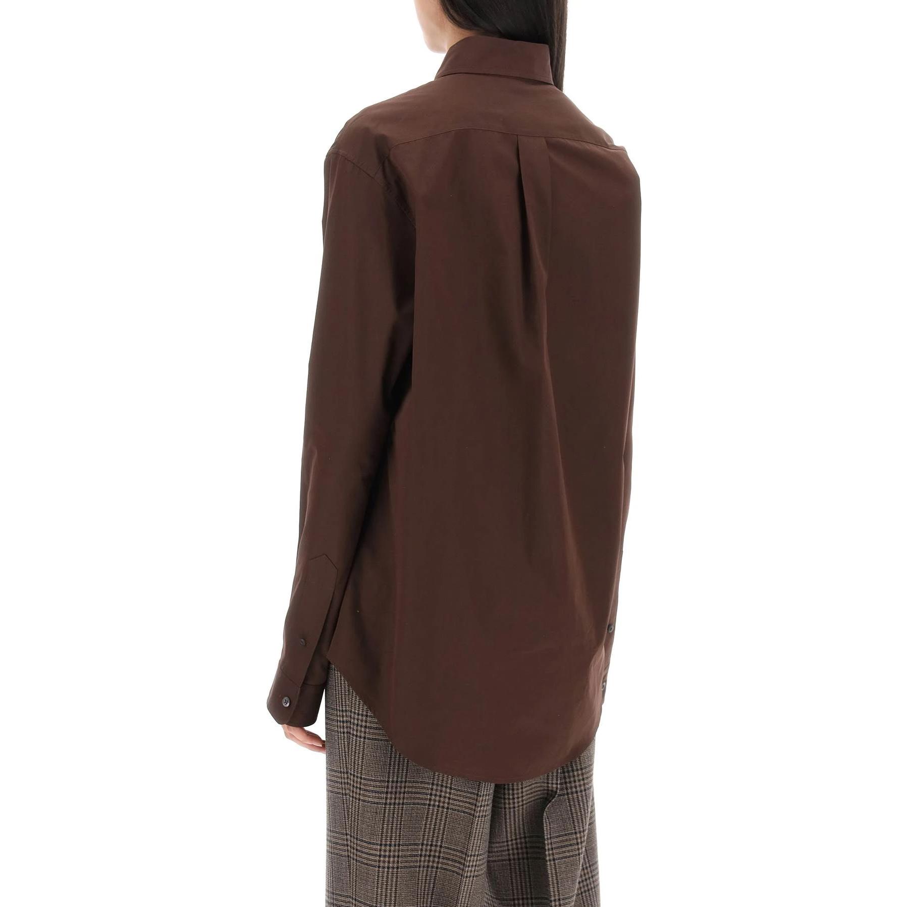 Shop (W) MIU MIU Camisa Marrón de Manga Larga con Botones y Color Sólido MK1693-10RG-F0324