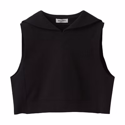 (Women) MIU MIU Solid Color Sleeveless Hoodie in Black. MJT676-13FV-F0002