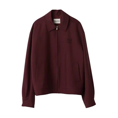 (Women) MIU MIU Solid Color Zip-Up Long Sleeve Jacket in Deep Red. ML1041-12I1-F0399-S-OOO