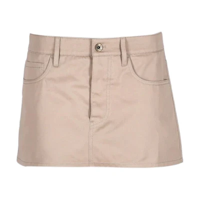 (Women) MIU MIU Solid Khaki Mid-Rise Fitted Casual Short Skirt. MG2241-1UPX-F0065
