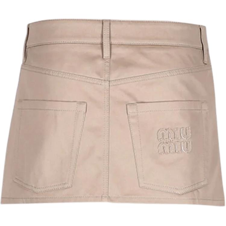 (Women) MIU MIU  Solid Khaki Mid-Rise Fitted Casual Short Skirt. MG2241-1UPX-F0065 圖 3