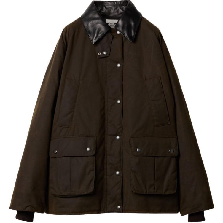 Order (W) MIU MIU 實心皮革翻領拉鍊夾克 - 深棕色 ML1104-15WW-F0192-S-OOO