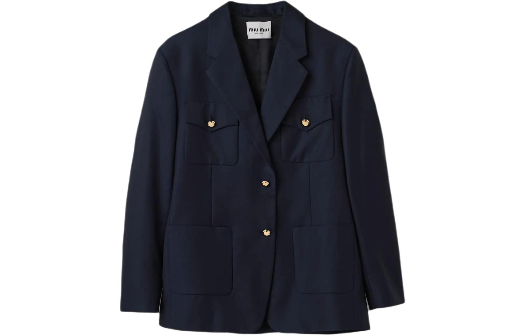 (Women) MIU MIU  Solid Single-Breasted Navy Blue Long-Sleeve Jacket MH1862-11AD-F0008