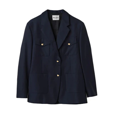(Women) MIU MIU Solid Single-Breasted Navy Blue Long-Sleeve Jacket MH1862-11AD-F0008