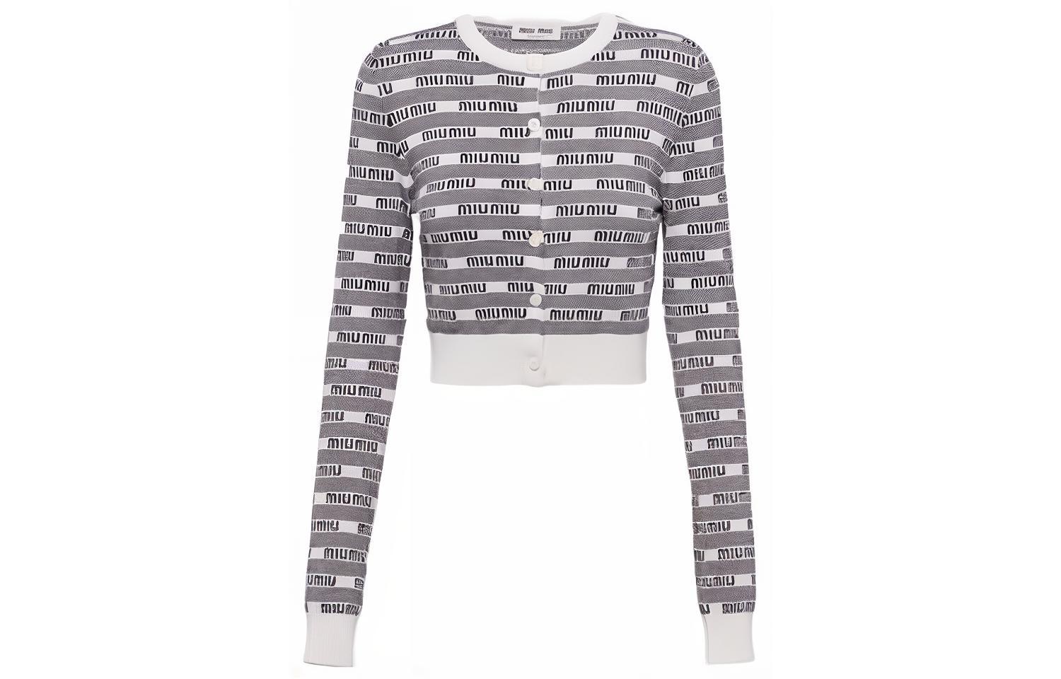 (Women) MIU MIU  SS23 Gray Fitted Cropped Long Sleeve Sweater. MMF711-12ZI-F0964
