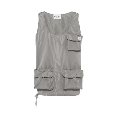 (Women) MIU MIU SS23 Sleeveless Pocket Dress Solid Grey Color MF4924-121I-F0112