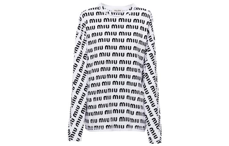 (Women) MIU MIU  SS23 White Long Sleeve Pullover Tee with Logo Print. MJL862-12P2-F0009