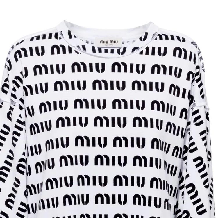 Details for (W) MIU MIU SS23 白色長袖標誌印花上衣TEE。 MJL862-12P2-F0009
