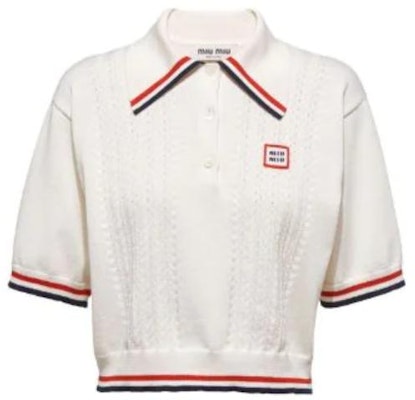 (W) MIU MIU SS23 Baju Polo Putih Lengan Pendek dengan Trim Huruf Berjalur. MML676-110B-F0009 Buy (W) MIU MIU SS23 Baju Polo Putih Lengan Pendek dengan Trim Huruf Berjalur. MML676-110B-F0009