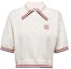Order (W) MIU MIU SS23 Baju Polo Putih Lengan Pendek dengan Trim Huruf Berjalur. MML676-110B-F0009