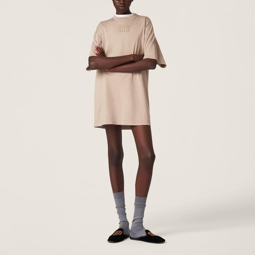 Lookbook (W) Miu Miu SS24 刺绣短袖迷你连衣裙 驼色 MJA864-137L-F0627-S-OOO