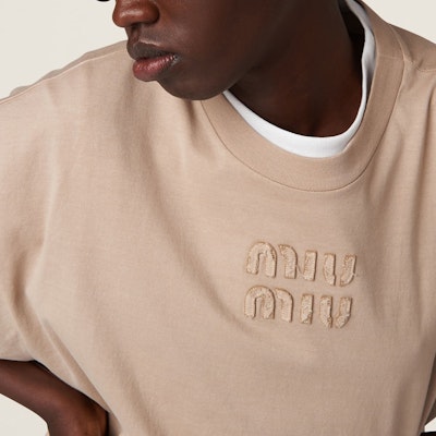 (W) Miu Miu SS24 刺绣短袖迷你连衣裙 驼色 MJA864-137L-F0627-S-OOO Details for (W) Miu Miu SS24 刺绣短袖迷你连衣裙 驼色 MJA864-137L-F0627-S-OOO