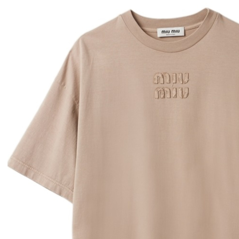 Sizing (W) Miu Miu SS24 刺绣短袖迷你连衣裙 驼色 MJA864-137L-F0627-S-OOO