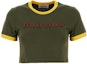 Buy (W) 미우미우 SS24 그린 크롭 하이웨이스트 로고 자수 티셔츠. MJN519-115L-F0O4J-S-OOO