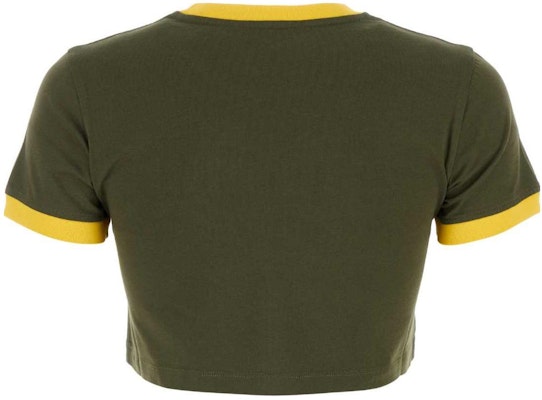 (W) 미우미우 SS24 그린 크롭 하이웨이스트 로고 자수 티셔츠. MJN519-115L-F0O4J-S-OOO Lookbook (W) 미우미우 SS24 그린 크롭 하이웨이스트 로고 자수 티셔츠. MJN519-115L-F0O4J-S-OOO