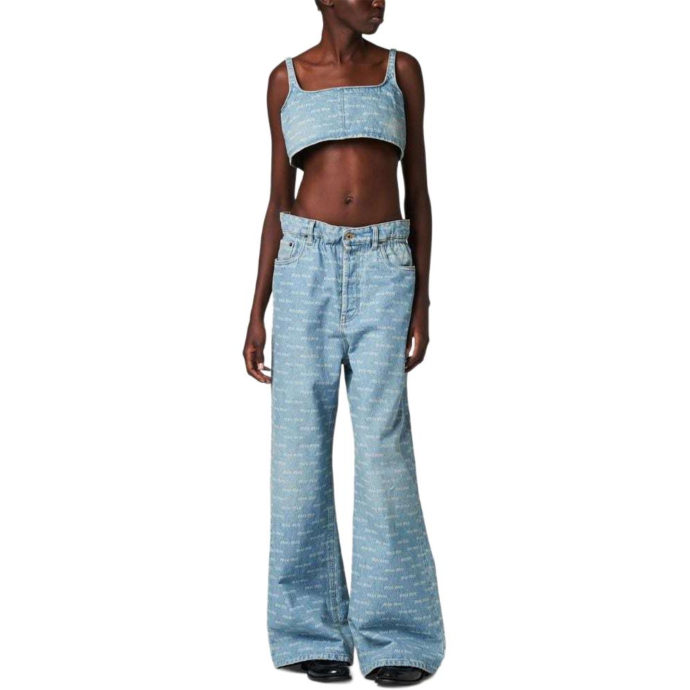 Lookbook (W) MIU MIU SS24 ライトブルー ロゴプリント スクエアネック ストラップトップ GWT058-14HT-F0013-S-OOO