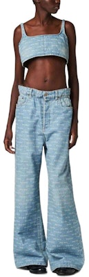 (W) MIU MIU SS24 ライトブルー ロゴプリント スクエアネック ストラップトップ GWT058-14HT-F0013-S-OOO Lookbook (W) MIU MIU SS24 ライトブルー ロゴプリント スクエアネック ストラップトップ GWT058-14HT-F0013-S-OOO