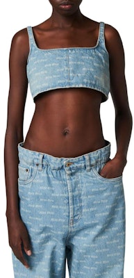 (W) MIU MIU SS24 ライトブルー ロゴプリント スクエアネック ストラップトップ GWT058-14HT-F0013-S-OOO Shop (W) MIU MIU SS24 ライトブルー ロゴプリント スクエアネック ストラップトップ GWT058-14HT-F0013-S-OOO