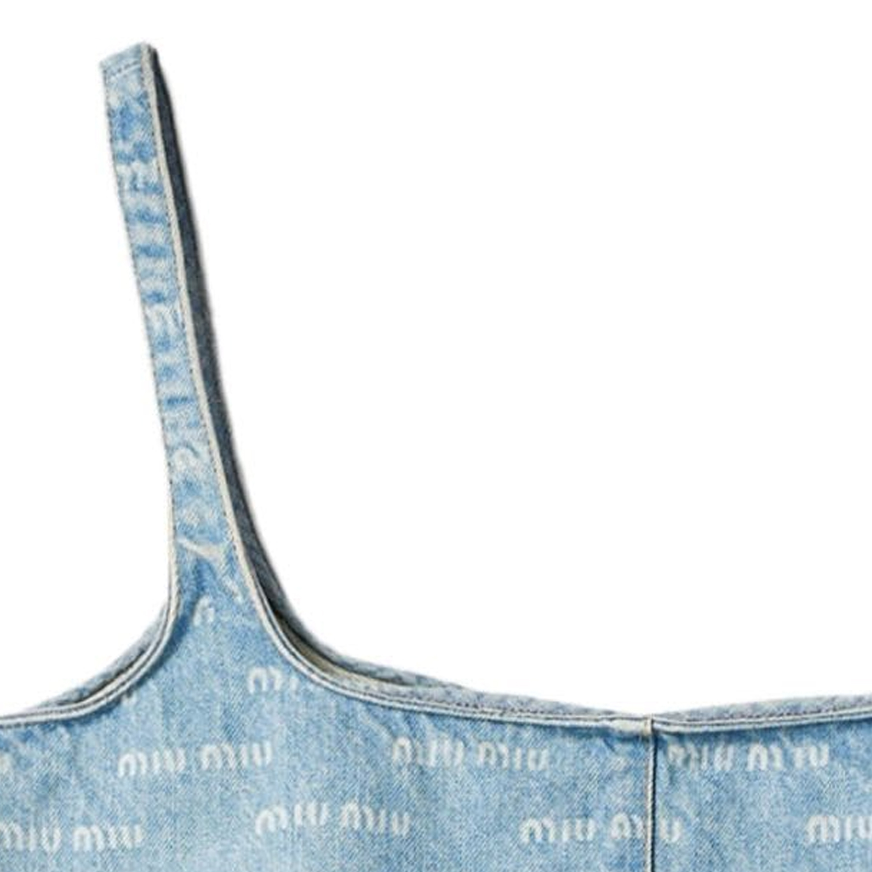 Cheap (W) MIU MIU SS24 ライトブルー ロゴプリント スクエアネック ストラップトップ GWT058-14HT-F0013-S-OOO