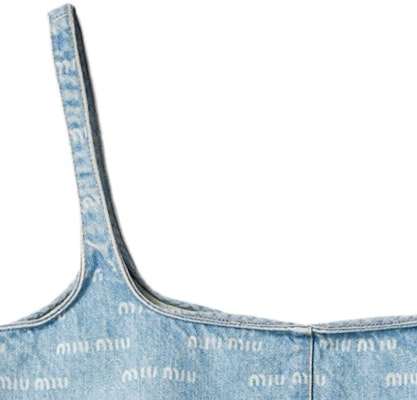 (W) MIU MIU SS24 ライトブルー ロゴプリント スクエアネック ストラップトップ GWT058-14HT-F0013-S-OOO Cheap (W) MIU MIU SS24 ライトブルー ロゴプリント スクエアネック ストラップトップ GWT058-14HT-F0013-S-OOO