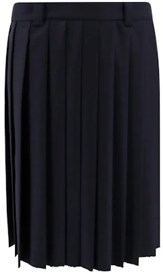 (Women) MIU MIU SS24 Navy Wool Pleated Zipper Casual Long Skirt. MG2052-11AD-F0008-S-232 Order (Women) MIU MIU SS24 Navy Wool Pleated Zipper Casual Long Skirt. MG2052-11AD-F0008-S-232