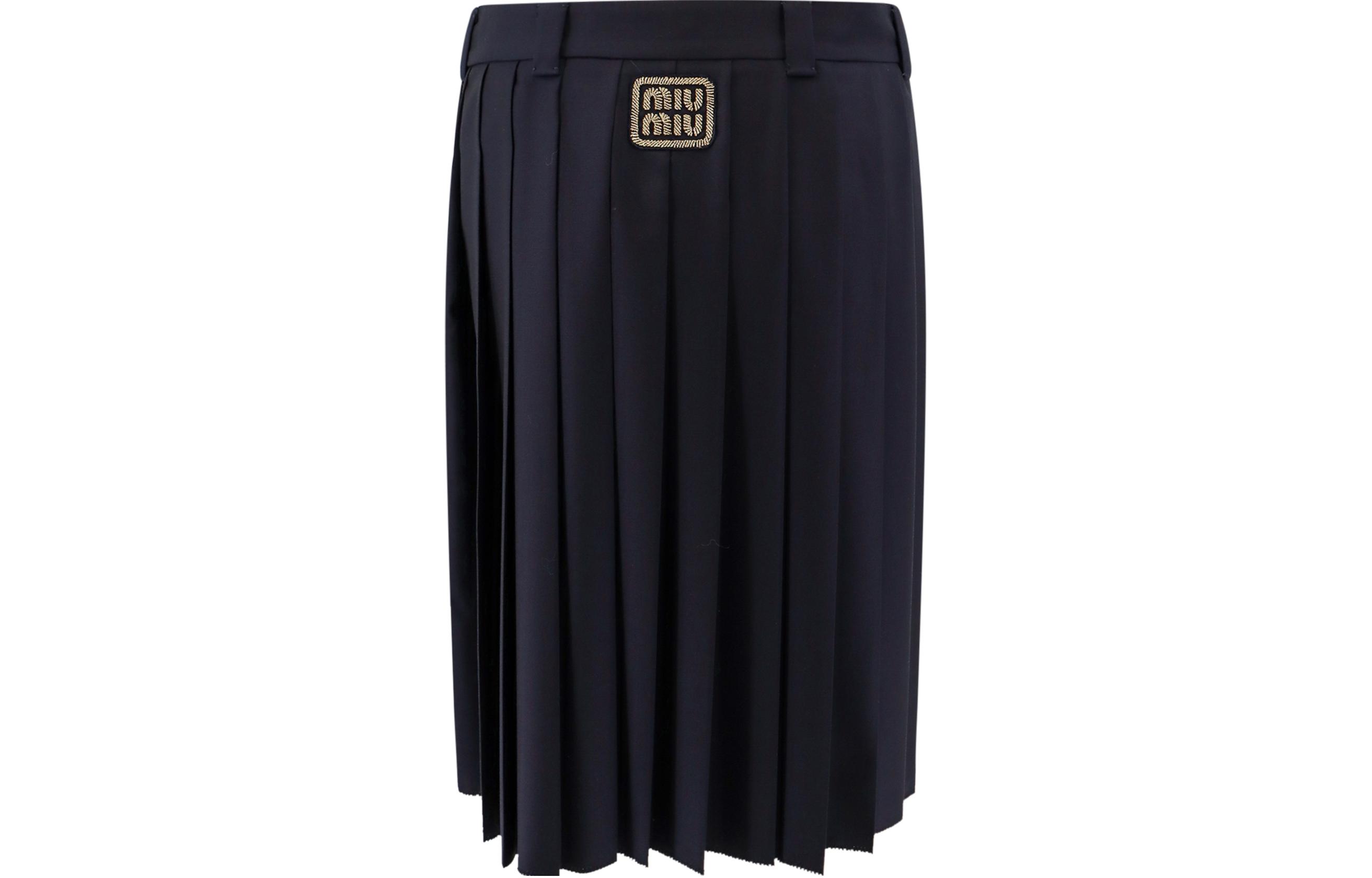 (Women) MIU MIU  SS24 Navy Wool Pleated Zipper Casual Long Skirt. MG2052-11AD-F0008-S-232 圖 3