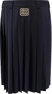 (Women) MIU MIU SS24 Navy Wool Pleated Zipper Casual Long Skirt. MG2052-11AD-F0008-S-232 Lookbook (Women) MIU MIU SS24 Navy Wool Pleated Zipper Casual Long Skirt. MG2052-11AD-F0008-S-232