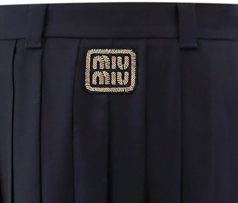 (Women) MIU MIU SS24 Navy Wool Pleated Zipper Casual Long Skirt. MG2052-11AD-F0008-S-232 Purchase (Women) MIU MIU SS24 Navy Wool Pleated Zipper Casual Long Skirt. MG2052-11AD-F0008-S-232