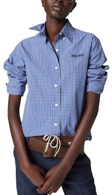 (W) MIU MIU 春夏24格纹刺绣宽松长袖衬衫 蓝色 MK1842-142K-F0013-S-OOO Lookbook (W) MIU MIU 春夏24格纹刺绣宽松长袖衬衫 蓝色 MK1842-142K-F0013-S-OOO