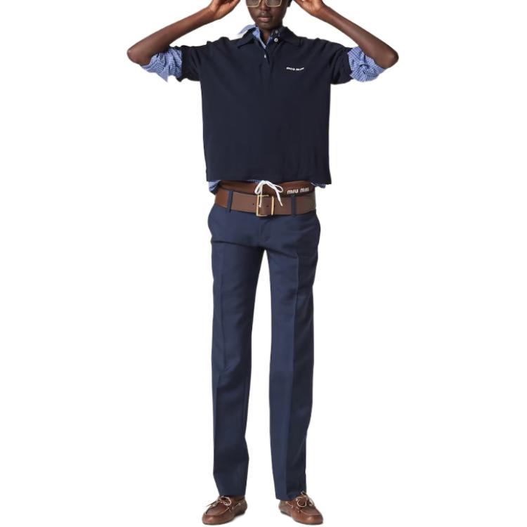 Purchase (W) MIU MIU 春夏24格纹刺绣宽松长袖衬衫 蓝色 MK1842-142K-F0013-S-OOO