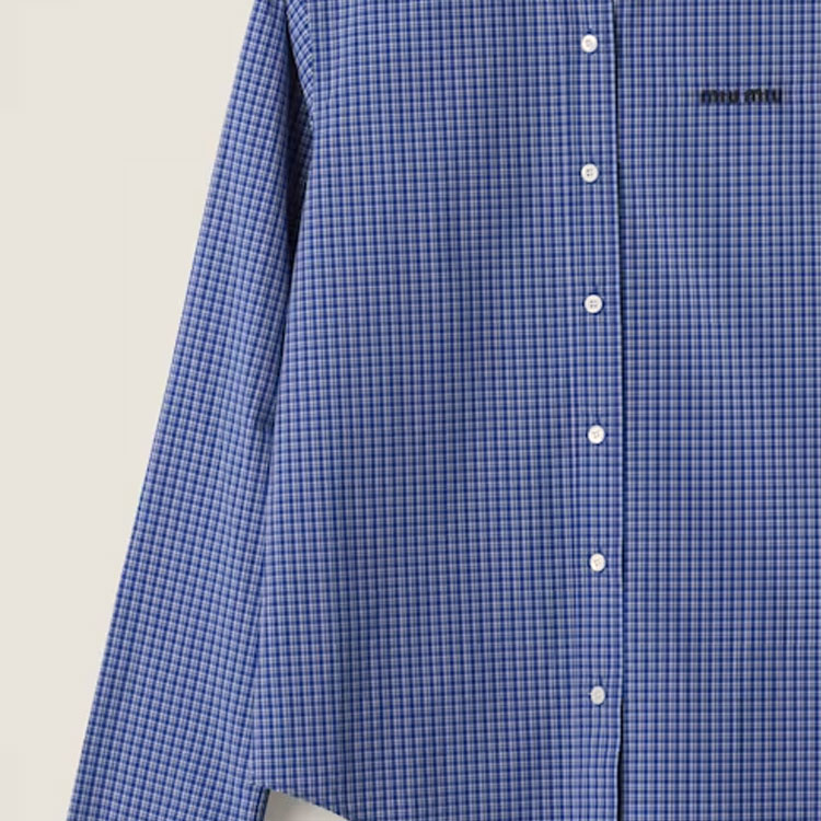 Details for (W) MIU MIU 春夏24格纹刺绣宽松长袖衬衫 蓝色 MK1842-142K-F0013-S-OOO