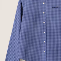 Details for (Women) MIU MIU SS24 Plaid Embroidered Oversized Long-Sleeve Shirt Blue MK1842-142K-F0013-S-OOO