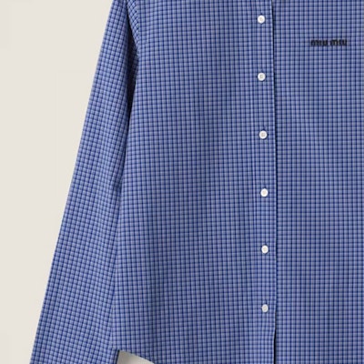 (W) MIU MIU 春夏24格纹刺绣宽松长袖衬衫 蓝色 MK1842-142K-F0013-S-OOO Details for (W) MIU MIU 春夏24格纹刺绣宽松长袖衬衫 蓝色 MK1842-142K-F0013-S-OOO