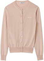 (Women) MIU MIU SS24 White Cashmere Cardigan Sweater with Logo Embroidery. MMF878-13KW-F0627-S-OOO (Women) MIU MIU SS24 White Cashmere Cardigan Sweater with Logo Embroidery. MMF878-13KW-F0627-S-OOO