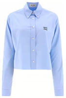 (Women) MIU MIU Striped Button-Up Cropped Long-Sleeve Shirt Blue MK1793-10RG-F0012 (Women) MIU MIU Striped Button-Up Cropped Long-Sleeve Shirt Blue MK1793-10RG-F0012