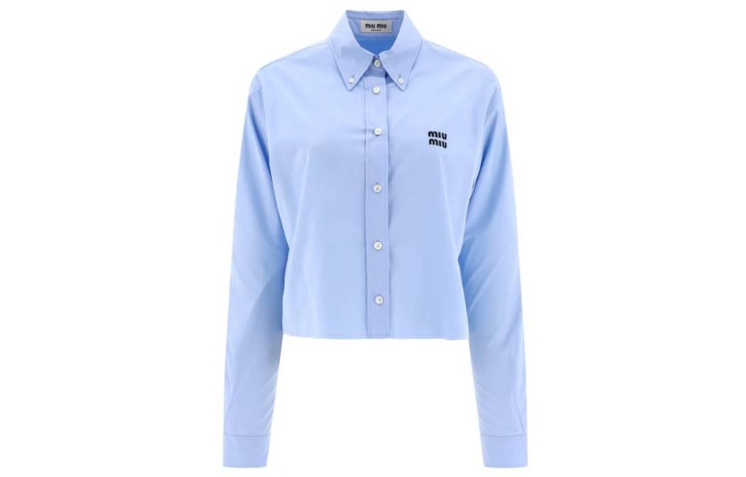 (Women) MIU MIU  Striped Button-Up Cropped Long-Sleeve Shirt Blue MK1793-10RG-F0012 圖 2