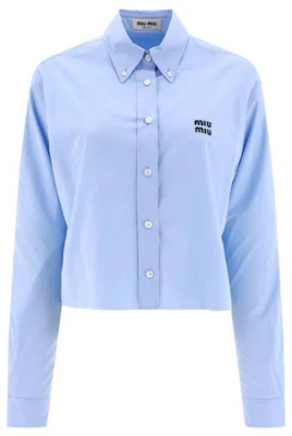 (W) MIU MIU Camisa Corta de Manga Larga a Rayas Azul MK1793-10RG-F0012 Order (W) MIU MIU Camisa Corta de Manga Larga a Rayas Azul MK1793-10RG-F0012