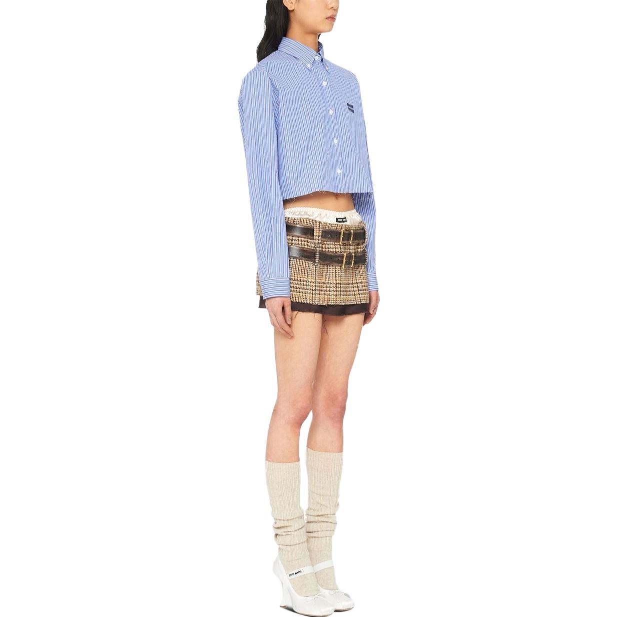 (Women) MIU MIU  Striped Button-Up Cropped Long-Sleeve Shirt Blue MK1793-10RG-F0012 圖 5