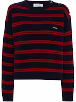 (Women) MIU MIU Striped Colorblock Crewneck Sweater - Red. MML968-15NQ-F059F-S-OOO (Women) MIU MIU Striped Colorblock Crewneck Sweater - Red. MML968-15NQ-F059F-S-OOO