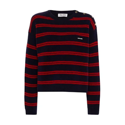 (Women) MIU MIU Striped Colorblock Crewneck Sweater - Red. MML968-15NQ-F059F-S-OOO
