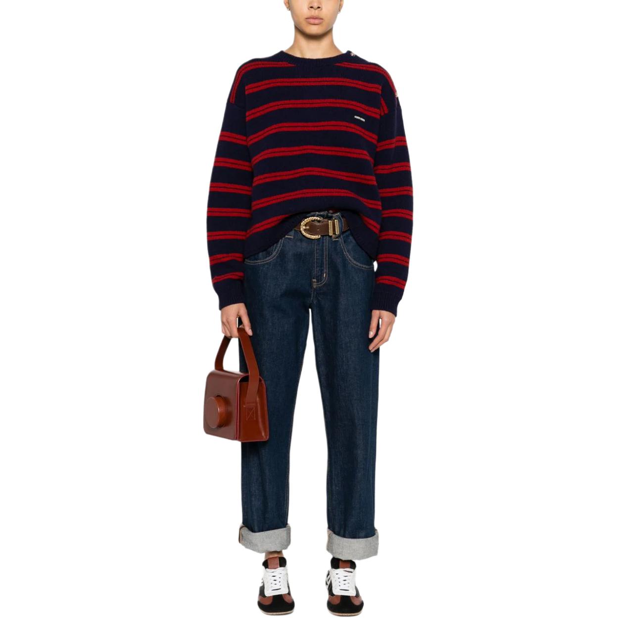 (Women) MIU MIU  Striped Colorblock Crewneck Sweater - Red. MML968-15NQ-F059F-S-OOO 圖 3