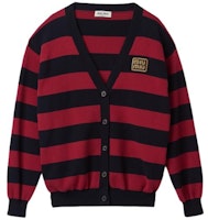 (Women) MIU MIU Striped Cotton Knit Cardigan Burgundy Button-Up Sweater. MMF857-14M2-F0X58-S-OOO (Women) MIU MIU Striped Cotton Knit Cardigan Burgundy Button-Up Sweater. MMF857-14M2-F0X58-S-OOO