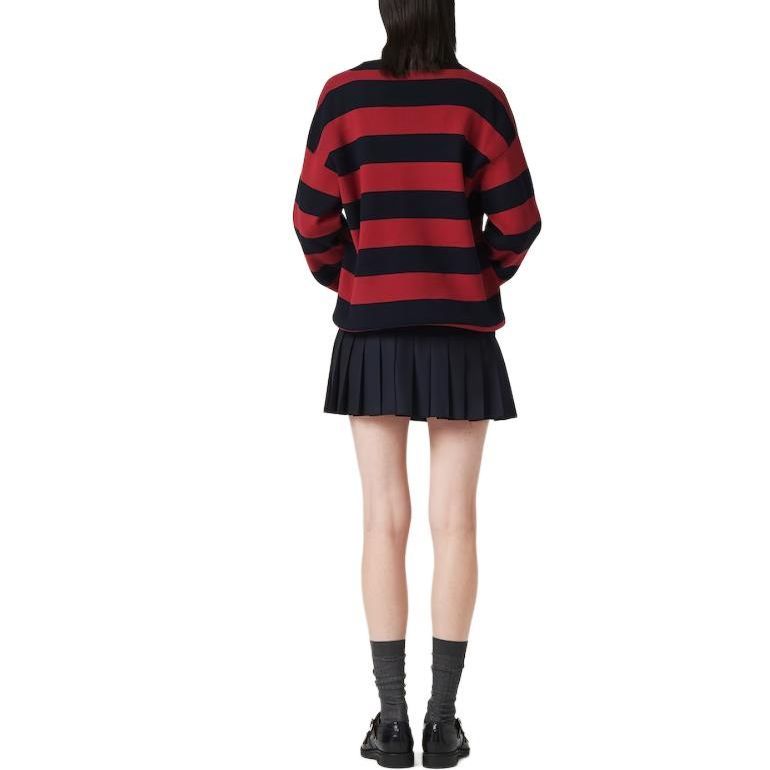 Shop (W) MIU MIU Kardigan Rajut Jalur Kapas Merah Burgundy Butang. MMF857-14M2-F0X58-S-OOO