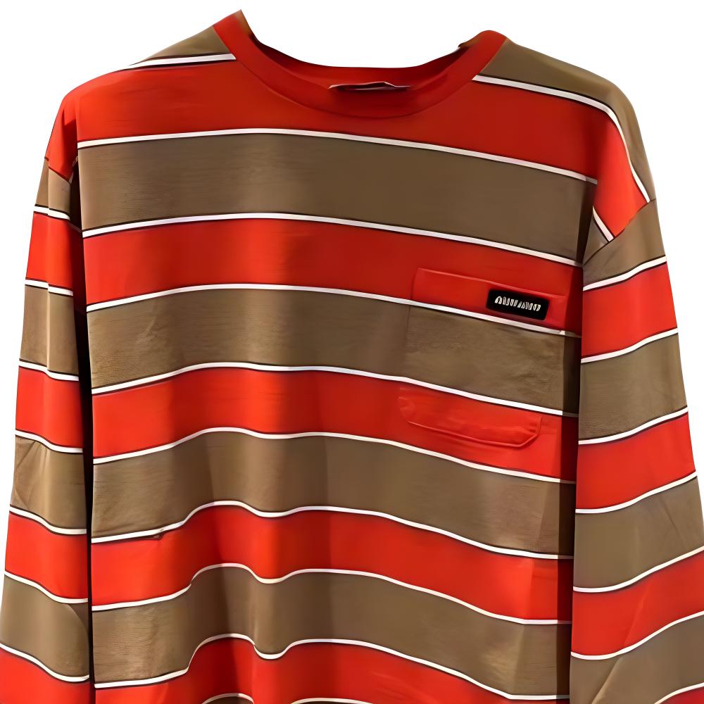 Lookbook (Women) MIU MIU  Striped Crewneck Loose Long Sleeve T-Shirt Orange SS24 MJL014-14RT-F027R-S-000