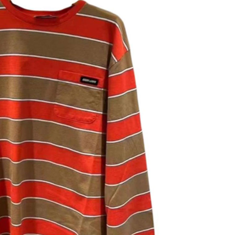 Purchase (Women) MIU MIU  Striped Crewneck Loose Long Sleeve T-Shirt Orange SS24 MJL014-14RT-F027R-S-000