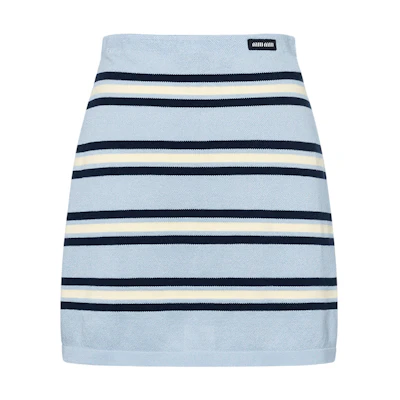 (Women) MIU MIU Striped Elastic Waist Slim Fit Casual Mini Skirt Light Blue MMG482-14AX-F0012-S-OOO