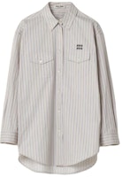 (Women) MIU MIU Striped Embroidered Logo Long Sleeve Shirt Limestone. MK1830-14H3-F03QI-S-OOO (Women) MIU MIU Striped Embroidered Logo Long Sleeve Shirt Limestone. MK1830-14H3-F03QI-S-OOO