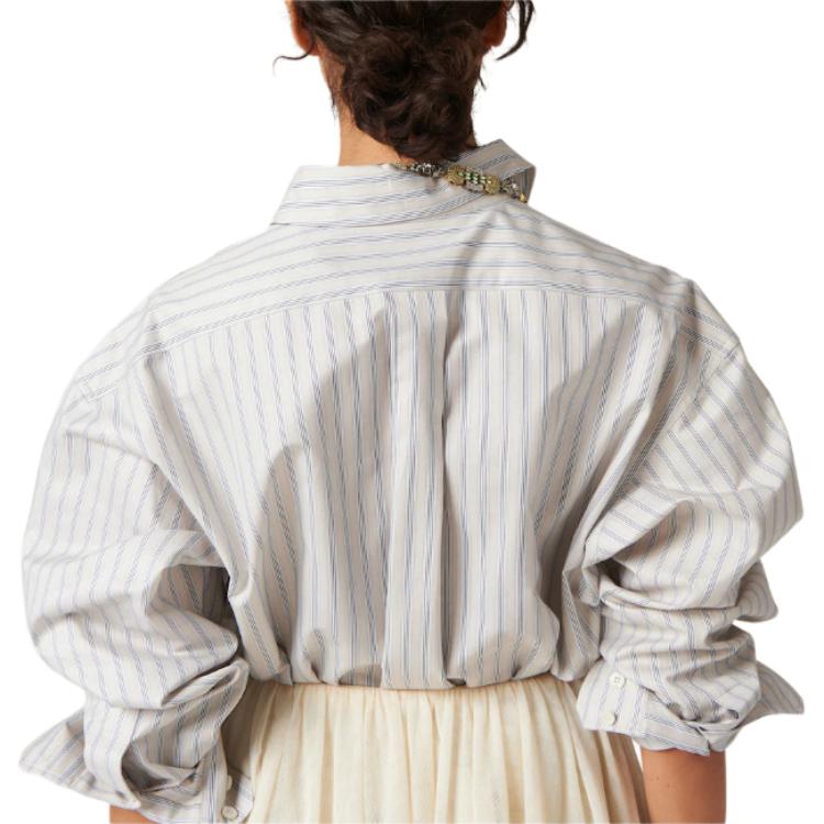 Shop (W) MIU MIU 条纹刺绣标志长袖衬衫 石灰色 MK1830-14H3-F03QI-S-OOO